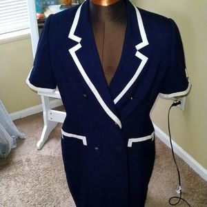 Navy blue and white dress.